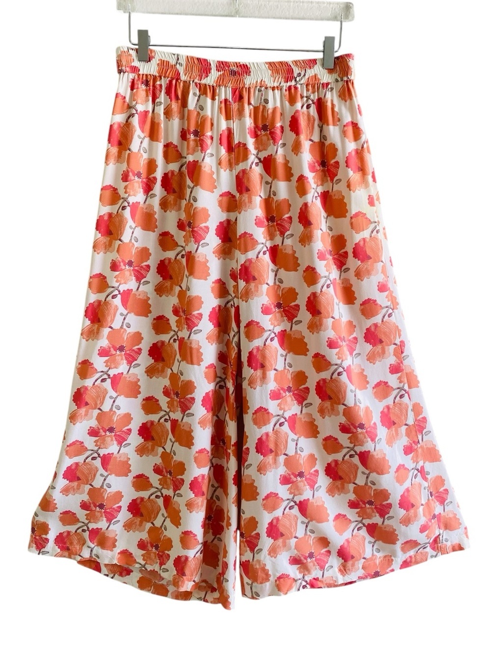 Utsa Coral/Cream Floral Wide Leg Pull on Pants Size L